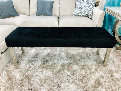 Majestic Black Quilted Plush Velvet 140cm Bench-Esme Furnishings