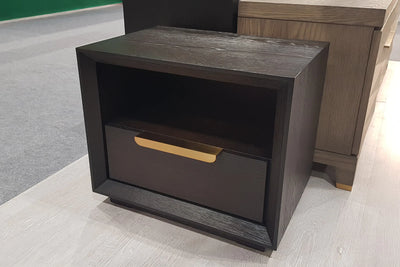 Aspen Dark Wooden Bedside Table with Gold Handle-Esme Furnishings