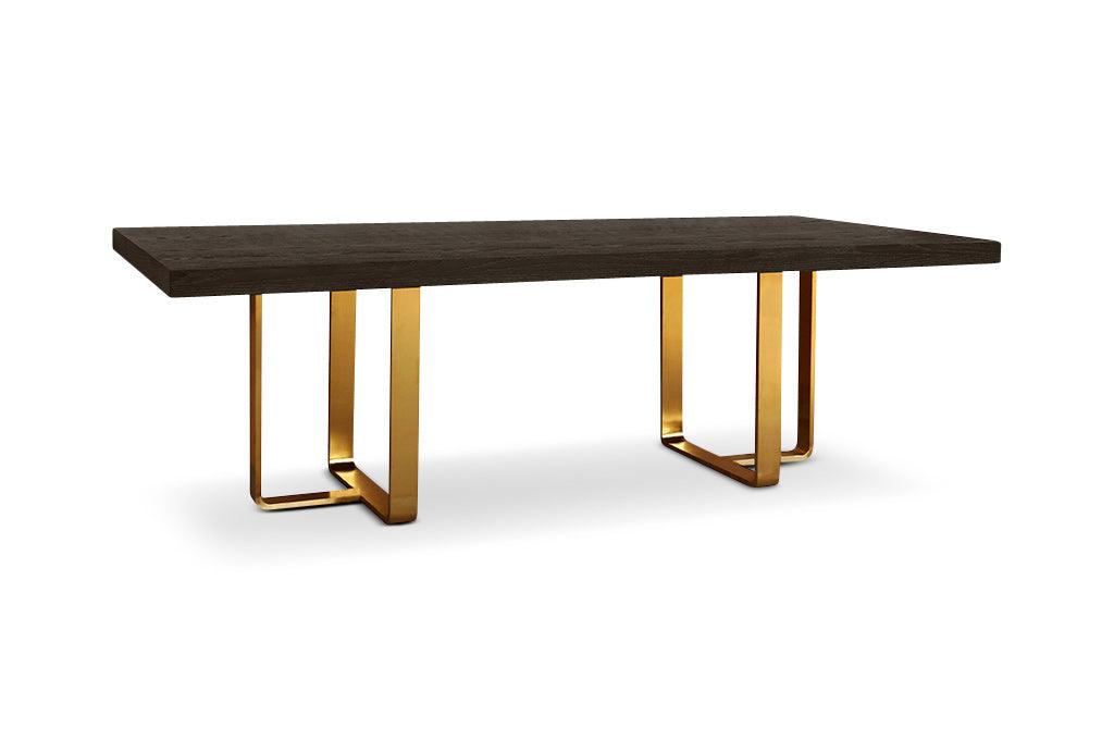 Aspen Dark Oak Dining Table with Gold Brass Base-Esme Furnishings