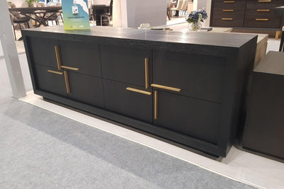 Bristol Textured Dark Brown Oak Veneer Media Unit with Gold Handles-Esme Furnishings