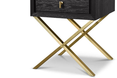 Oxford 1-Drawer Side Table Textured Espresso Oak with Gold Handles-Esme Furnishings