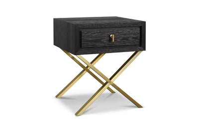 Oxford 1-Drawer Side Table Textured Espresso Oak with Gold Handles-Esme Furnishings