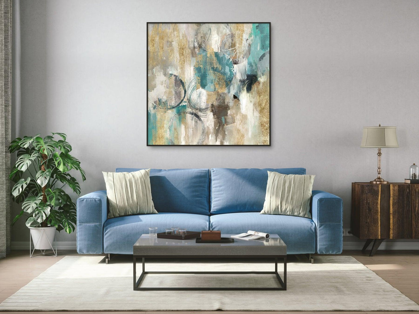 Large Abstract Oil on Canvas 01 with a Black Frame-Esme Furnishings
