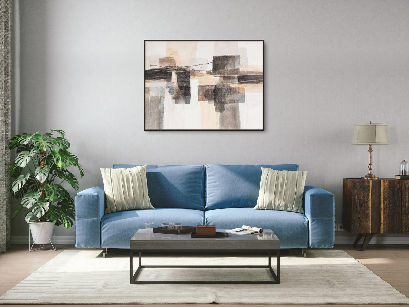 Large Modern Oil on Canvas 03 with a Black Frame-Esme Furnishings