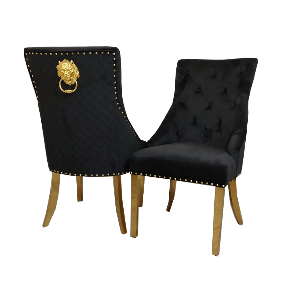 Lucien 180cm Gold Dining Table with Pandora Gold Sintered Stone Top + Gold Lion Knocker Dining Chairs-Esme Furnishings