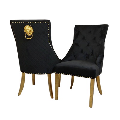 Lucien 180cm Gold Dining Table with Pandora Gold Sintered Stone Top + Gold Lion Knocker Dining Chairs-Esme Furnishings