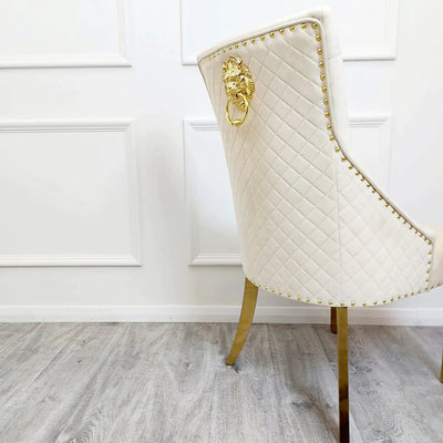 Louis Gold Ash Grey Sintered Stone Dining Table With Gold Lion Knocker Dining Chairs-Esme Furnishings