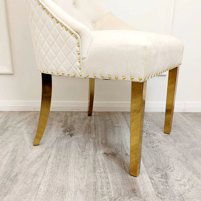 Nero 130cm Round Gold Dining Table with Pandora Gold Sintered Stone Top + Gold Lion Knocker Dining Chairs-Esme Furnishings