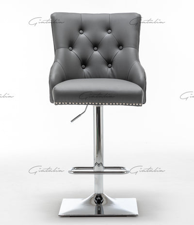 Weston Grey Faux Leather Barstool PU Chrome Round Knocker-Esme Furnishings