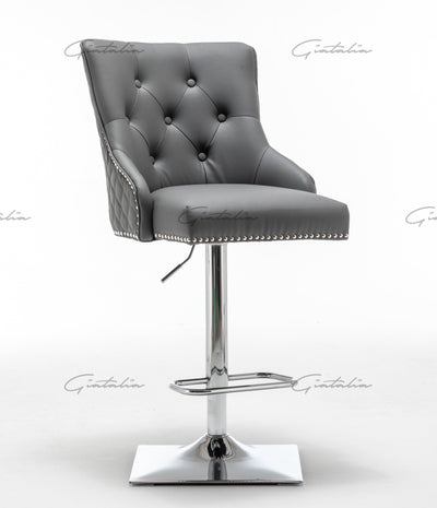 Weston Grey Faux Leather Barstool PU Chrome Round Knocker-Esme Furnishings