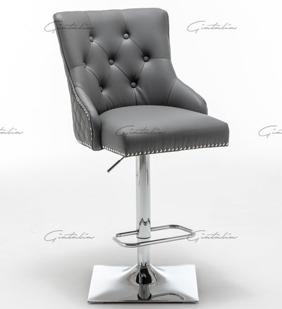 Weston Grey Faux Leather Barstool PU Chrome Round Knocker-Esme Furnishings