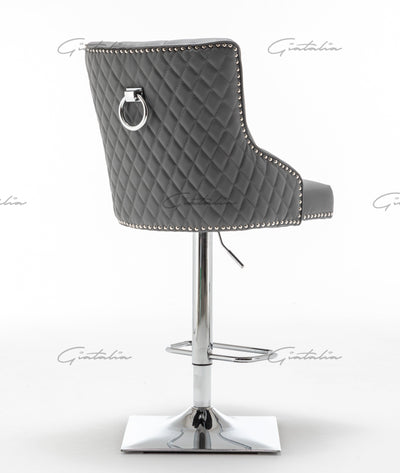 Weston Grey Faux Leather Barstool PU Chrome Round Knocker-Esme Furnishings