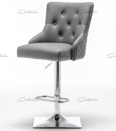 Weston Grey Faux Leather Barstool PU Chrome Round Knocker-Esme Furnishings
