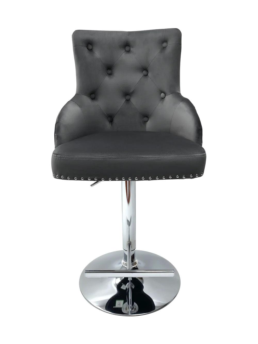 Majestic Grey Brushed Velvet Bar Stool With Lion Knocker-Esme Furnishings