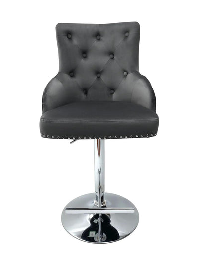 Majestic Grey Brushed Velvet Bar Stool With Lion Knocker-Esme Furnishings