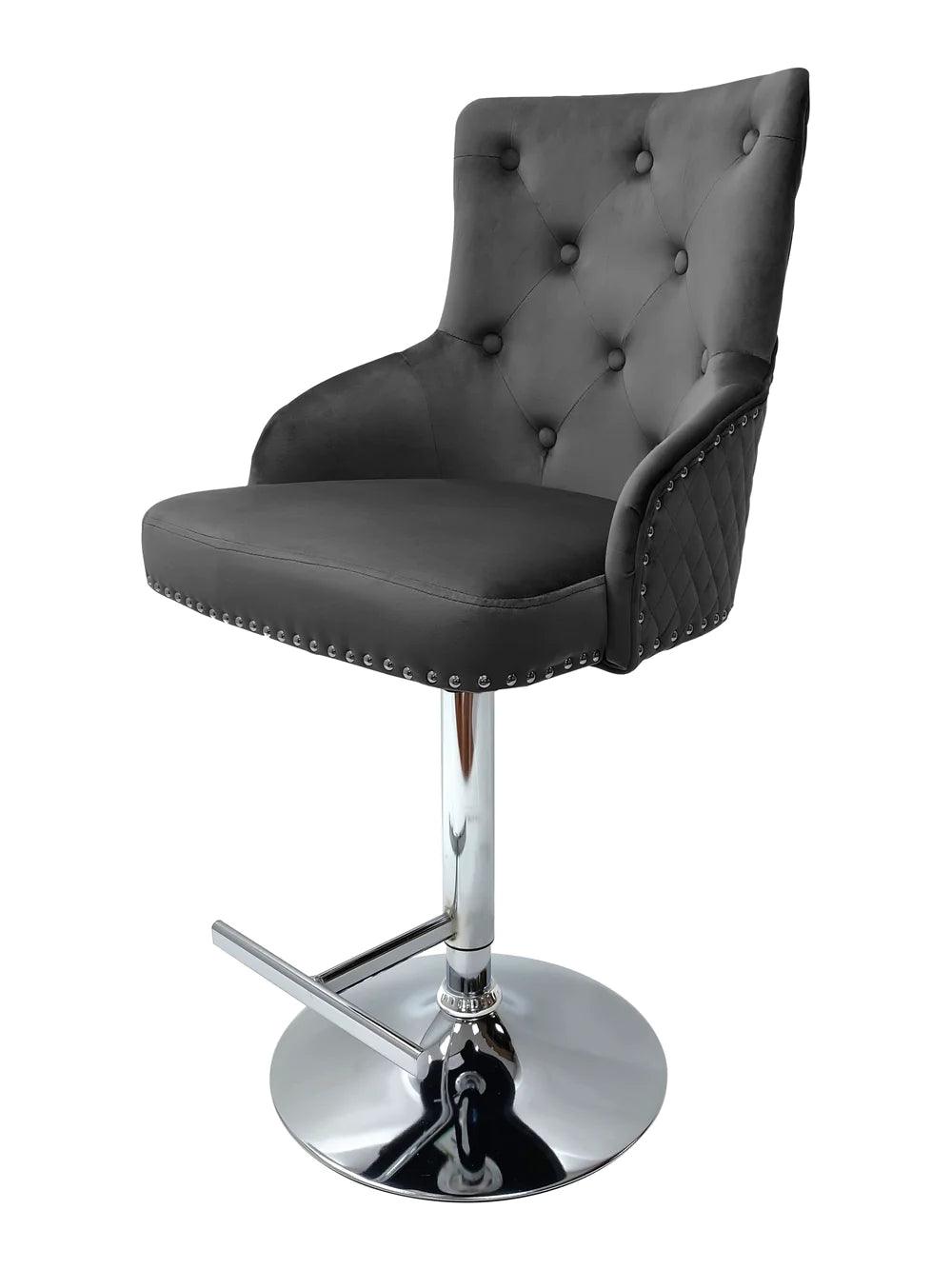 Majestic Grey Brushed Velvet Bar Stool With Lion Knocker-Esme Furnishings