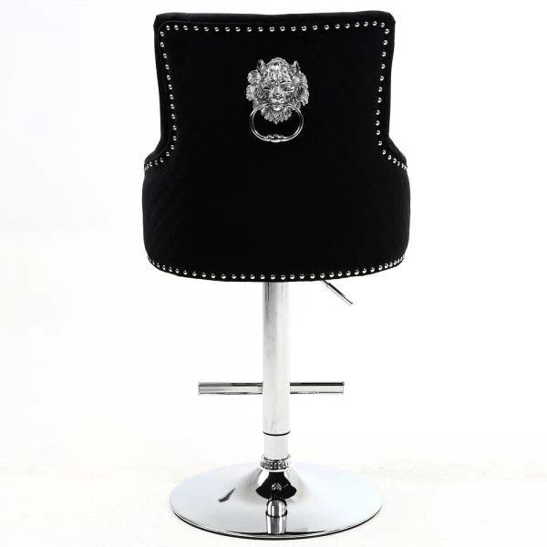 Majestic Black Brushed Velvet Bar Stool With Lion Knocker-Esme Furnishings