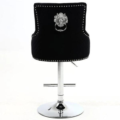 Majestic Black Brushed Velvet Bar Stool With Lion Knocker-Esme Furnishings