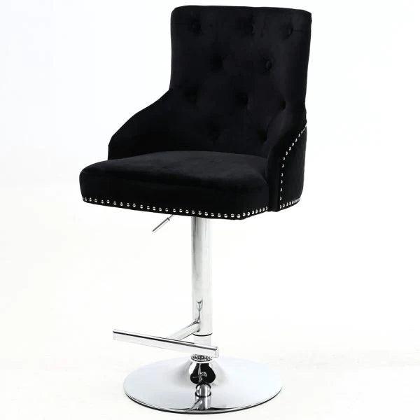 Majestic Black Brushed Velvet Bar Stool With Lion Knocker-Esme Furnishings