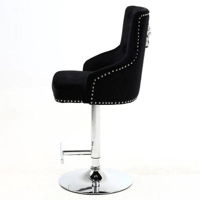 Majestic Black Brushed Velvet Bar Stool With Lion Knocker-Esme Furnishings