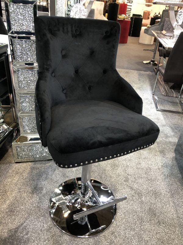 Majestic Black Brushed Velvet Bar Stool With Lion Knocker-Esme Furnishings
