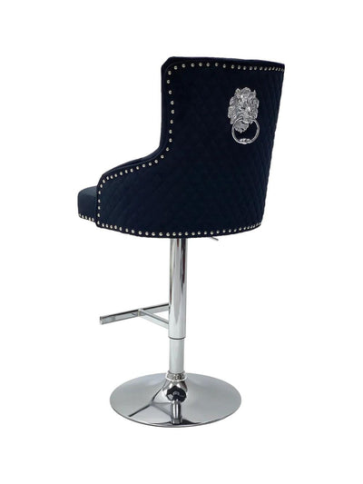 Majestic Black Brushed Velvet Bar Stool With Lion Knocker-Esme Furnishings