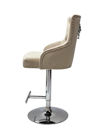 Majestic Mink Brushed Velvet Bar Stool With Lion Knocker-Esme Furnishings