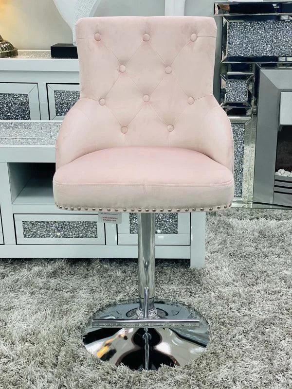 Majestic Pink Brushed Velvet Bar Stool With Lion Knocker-Esme Furnishings