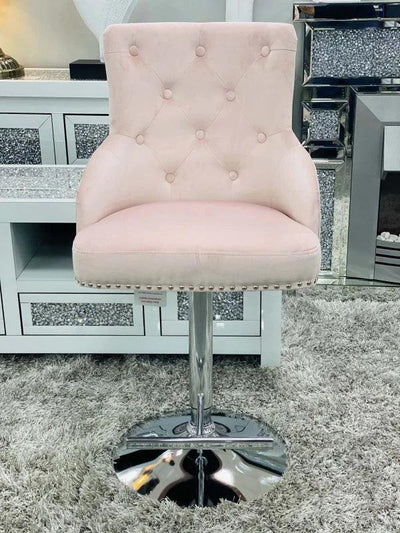 Majestic Pink Brushed Velvet Bar Stool With Lion Knocker-Esme Furnishings