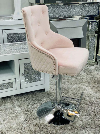 Majestic Pink Brushed Velvet Bar Stool With Lion Knocker-Esme Furnishings