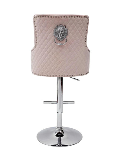 Majestic Pink Brushed Velvet Bar Stool With Lion Knocker-Esme Furnishings