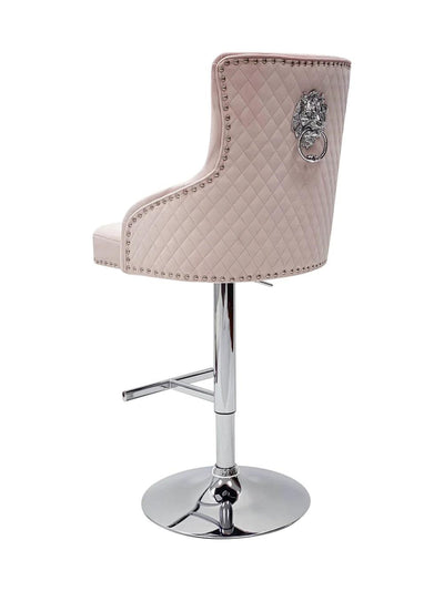 Majestic Pink Brushed Velvet Bar Stool With Lion Knocker-Esme Furnishings