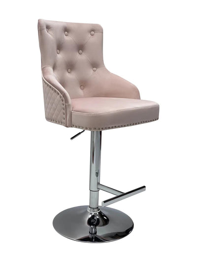 Majestic Pink Brushed Velvet Bar Stool With Lion Knocker-Esme Furnishings
