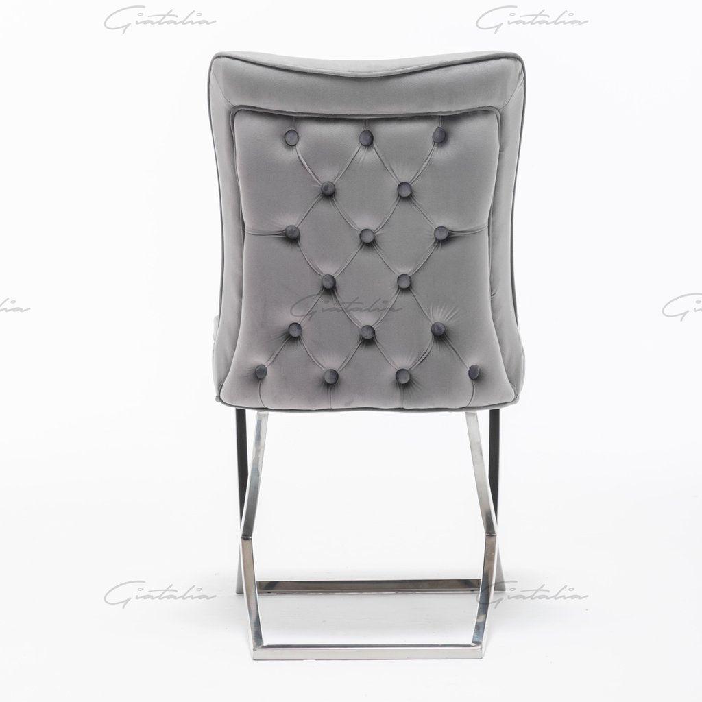 Arianna 180cm White Marble Dining Table + Belgravia Dark Grey Plush Velvet Button Dining Chairs-Esme Furnishings