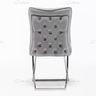 Arianna 180cm White Marble Dining Table + Belgravia Dark Grey Plush Velvet Button Dining Chairs-Esme Furnishings