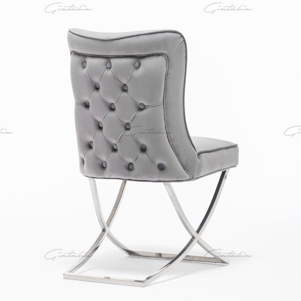 Arianna 180cm White Marble Dining Table + Belgravia Dark Grey Plush Velvet Button Dining Chairs-Esme Furnishings