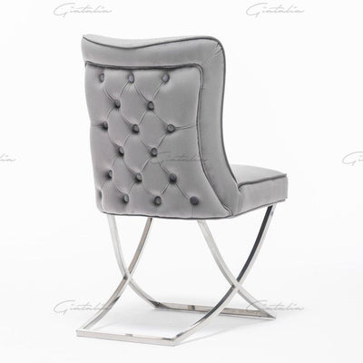 Arianna 180cm White Marble Dining Table + Belgravia Dark Grey Plush Velvet Button Dining Chairs-Esme Furnishings