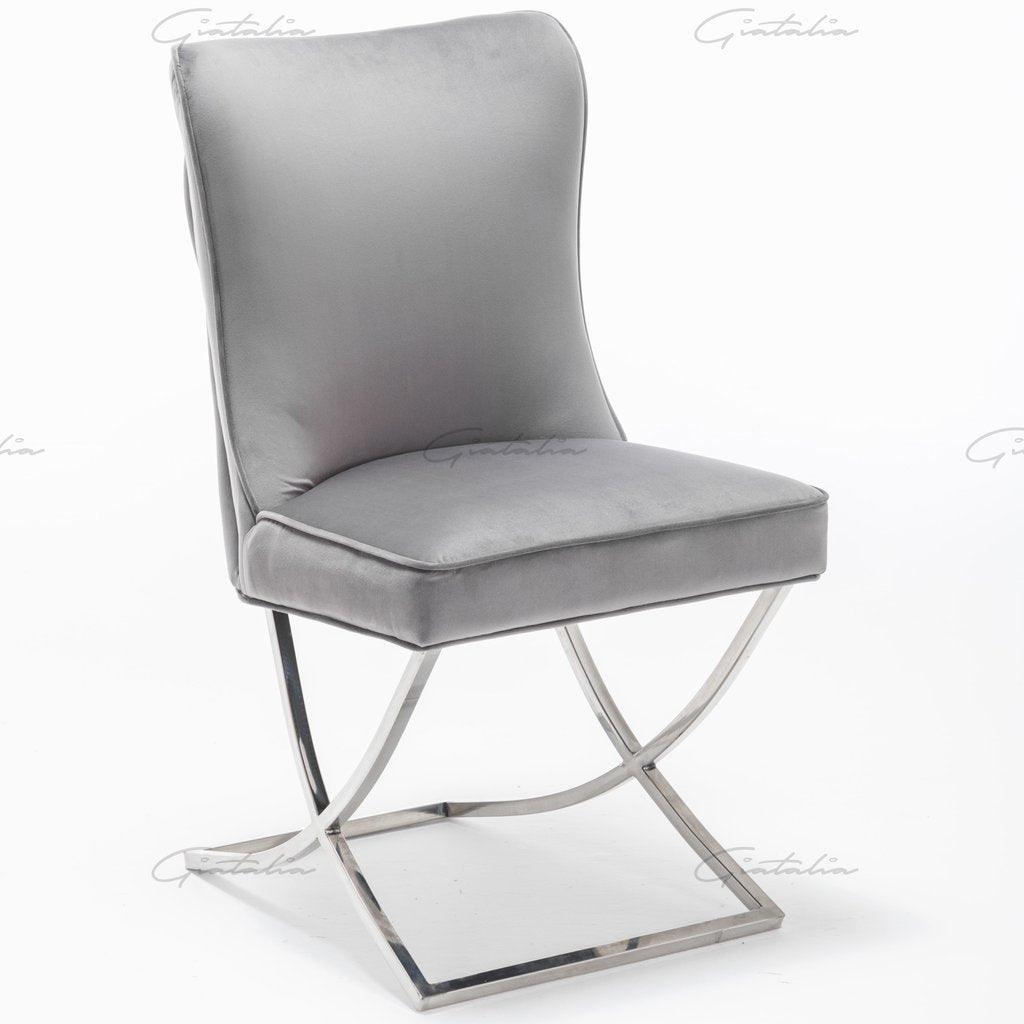 Arianna 180cm White Marble Dining Table + Belgravia Dark Grey Plush Velvet Button Dining Chairs-Esme Furnishings