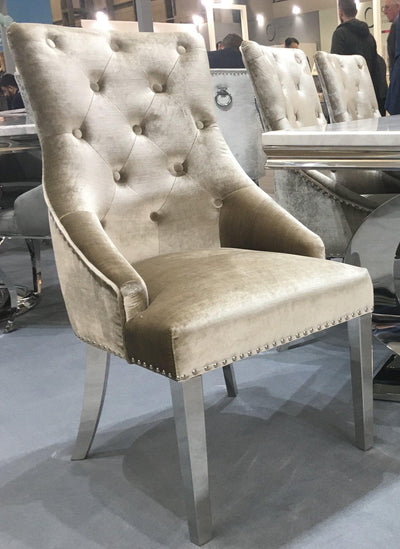 Arianna 180cm Grey Marble Dining Table + Belle Champagne Velvet Chairs-Esme Furnishings