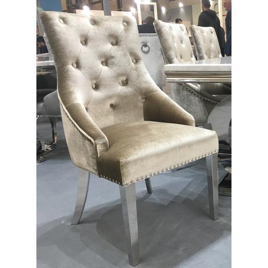 Louis 150cm Beige Marble Dining Table + Belle Plush Velvet Knocker Chairs-Esme Furnishings