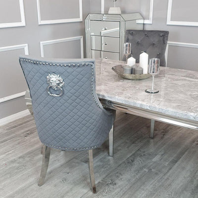 Athena 180cm Marble Dining Table + Lion Knocker Plush Velvet Dining Chairs - Special Promo Price-Esme Furnishings