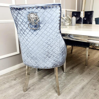 Belle Charcoal Grey Shimmer Velvet Lion Knocker Quilted Back Dining Chair-Esme Furnishings