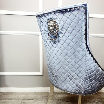 Belle Charcoal Grey Shimmer Velvet Lion Knocker Quilted Back Dining Chair-Esme Furnishings