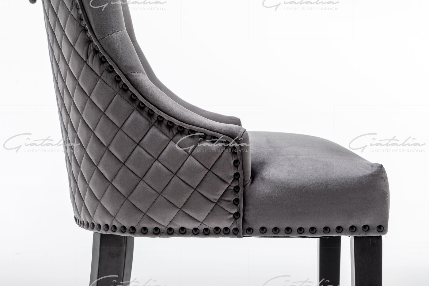 Cambridge Dark Grey French Plush Velvet Quilted Back Ring Dining Chair-Esme Furnishings