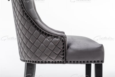 Cambridge Dark Grey French Plush Velvet Quilted Back Ring Dining Chair-Esme Furnishings