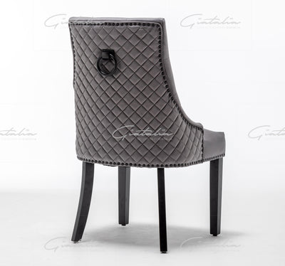 Cambridge Dark Grey French Plush Velvet Quilted Back Ring Dining Chair-Esme Furnishings