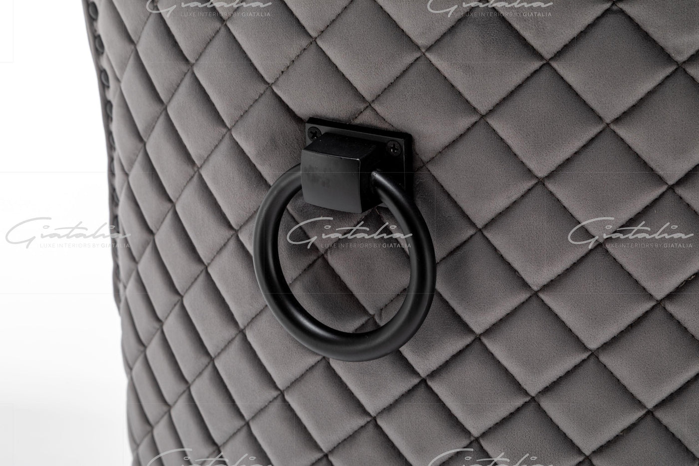 Cambridge Dark Grey French Plush Velvet Quilted Back Ring Dining Chair-Esme Furnishings