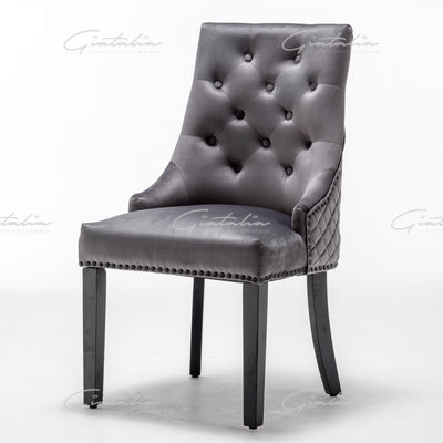 Cambridge Dark Grey French Plush Velvet Quilted Back Ring Dining Chair-Esme Furnishings