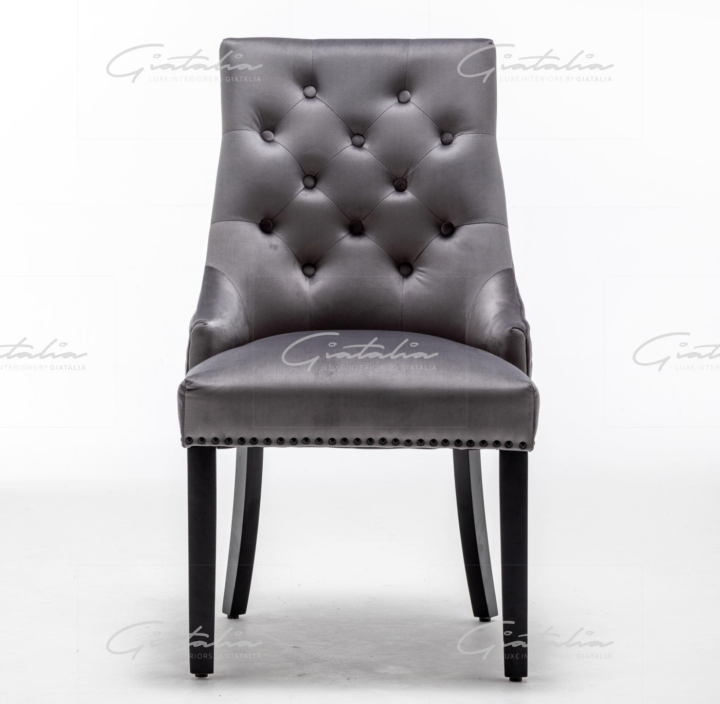 Cambridge Dark Grey French Plush Velvet Quilted Back Ring Dining Chair-Esme Furnishings