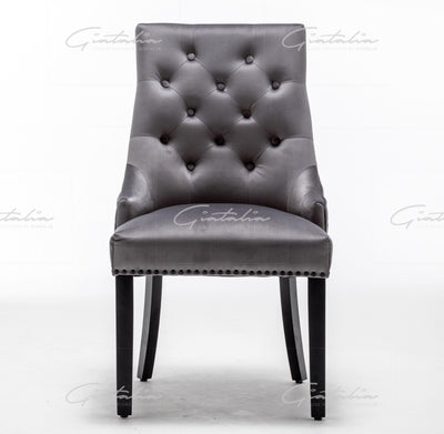 Cambridge Dark Grey French Plush Velvet Quilted Back Ring Dining Chair-Esme Furnishings